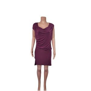 Amorethos women's crew neck sleeveless drape  plum midi dress size 4/S